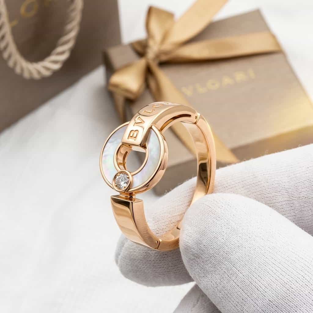 Кольцо BVLGARI BVLGARI с бриллиантом и перламутром