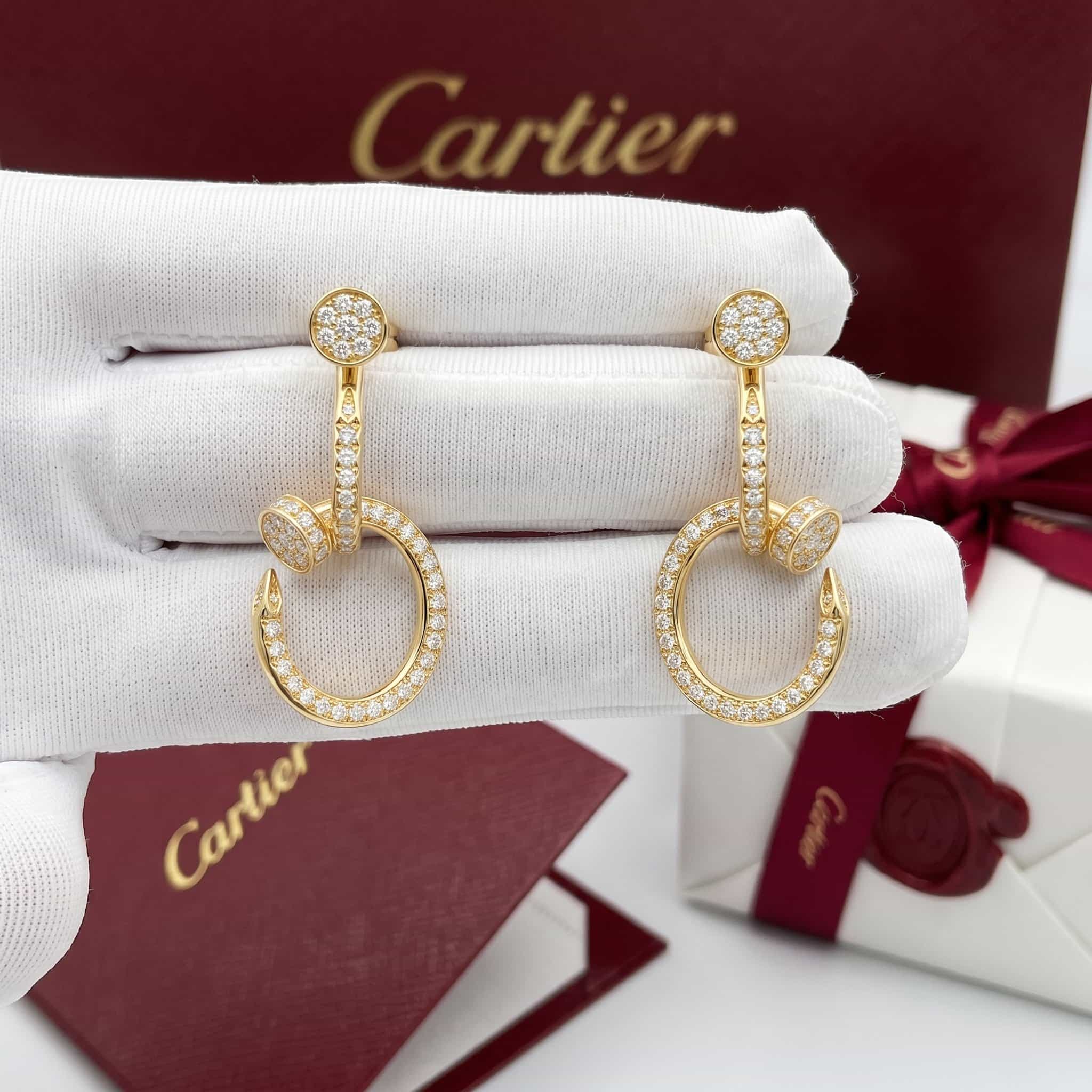 Cartier Золотые серьги Cartier Juste un Clou (гвоздь) с бриллиантами, двойная модель, паве