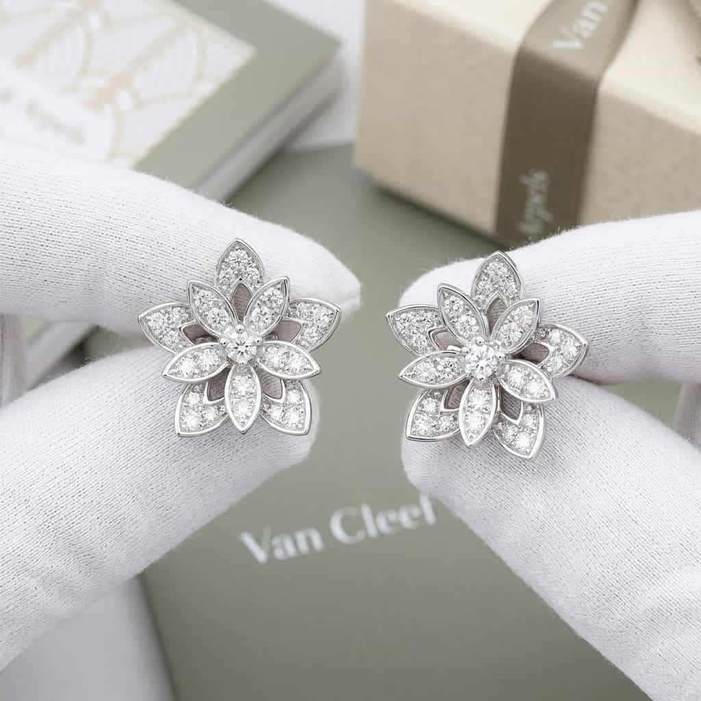 Van Cleef & Arpels Серьги Van Cleef & Arpels Flora Lotus openwork mini модель