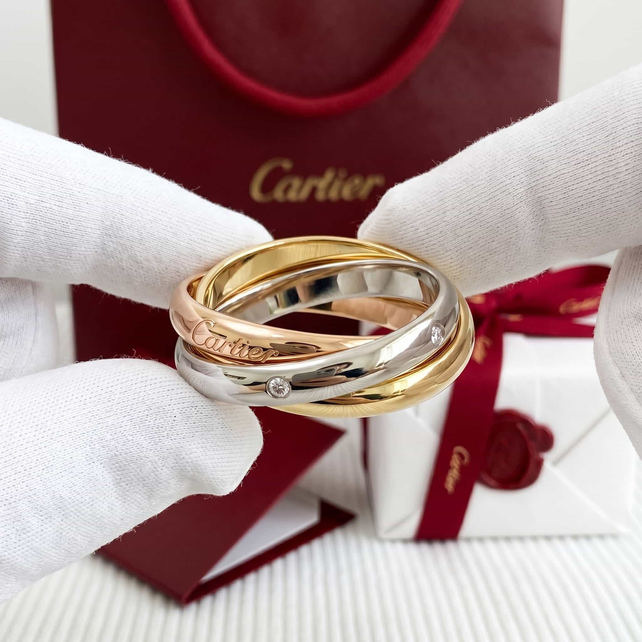 Золотое кольцо Cartier Trinity с бриллиантами, классическая модель, 5 бриллиантов
