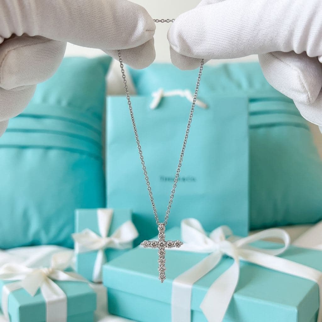 Крест-подвеска Tiffany из платины с бриллиантами — фото 2