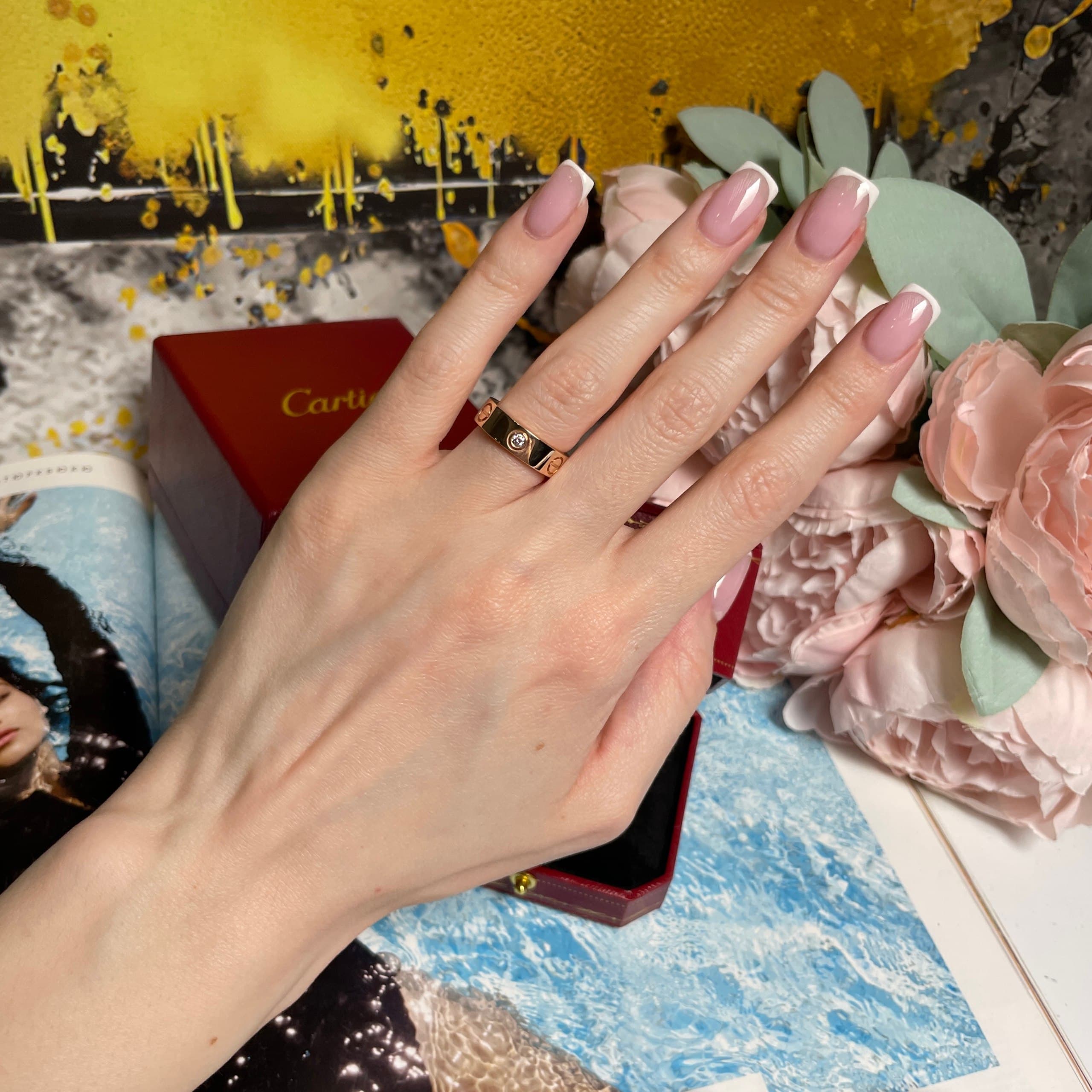 Кольцо Cartier Love уменьшенная модель с 3 бриллиантами (розовое золото 585) — фото 4