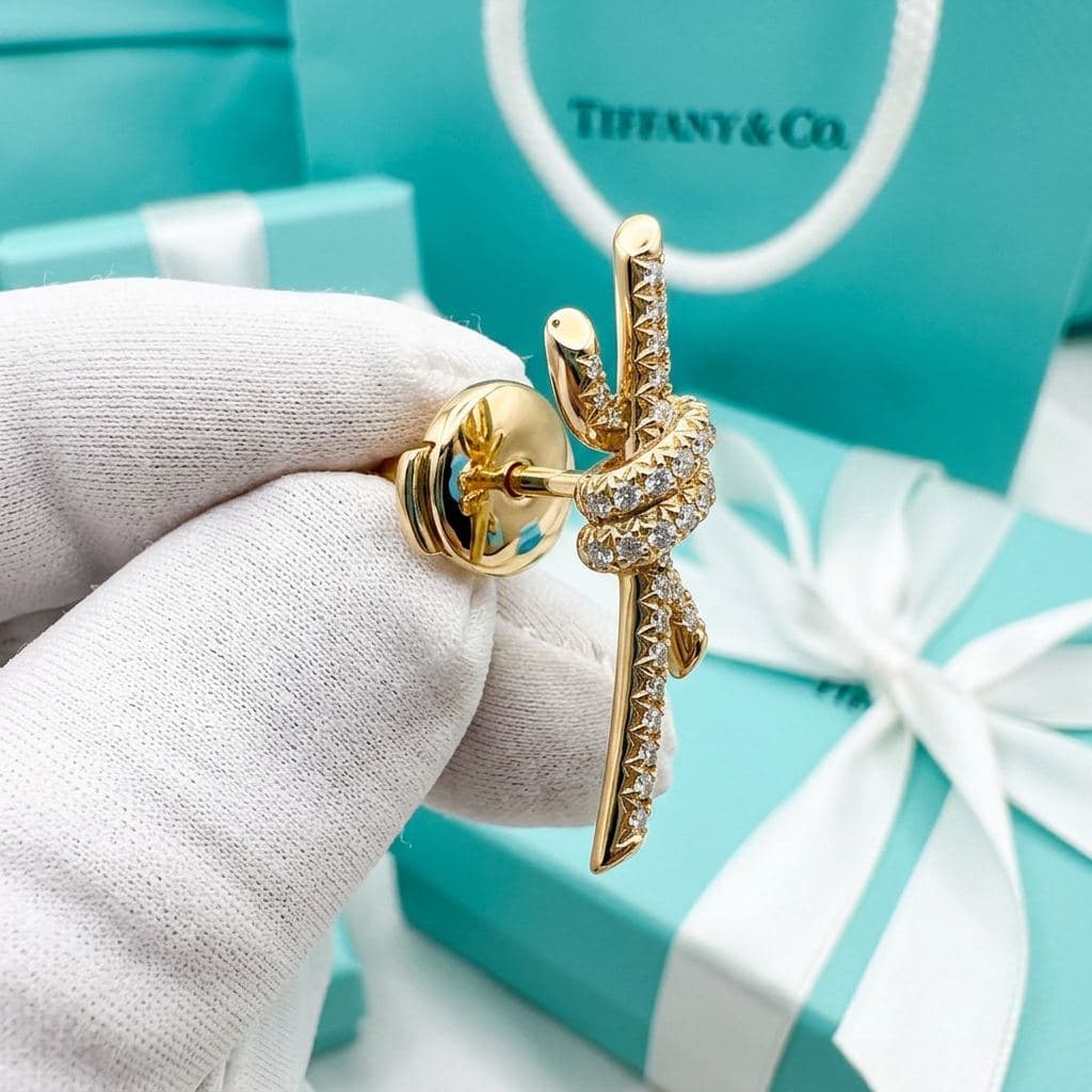 Tiffany Knot — серьги с бриллиантами, Белое и жёлтое золото