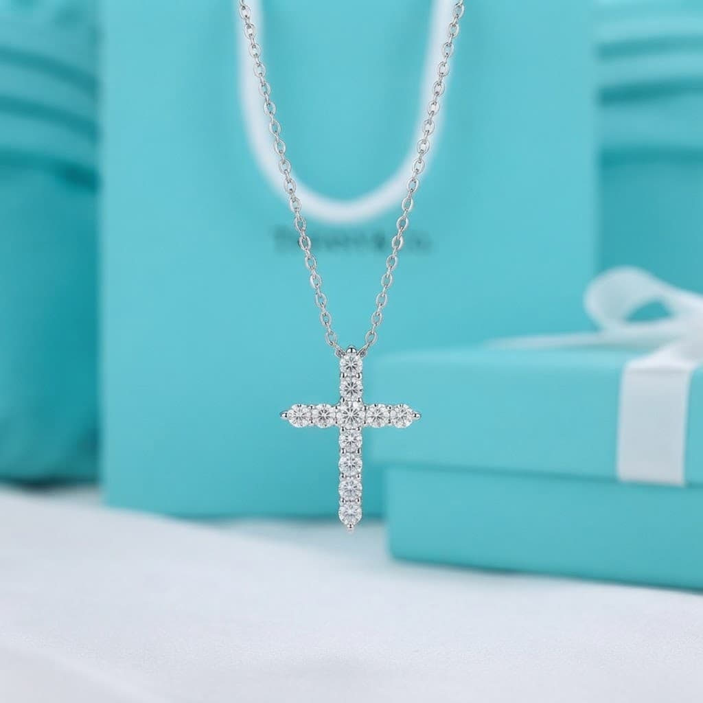 Крест-подвеска Tiffany из платины с бриллиантами — фото 2