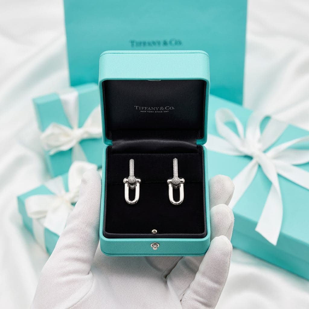 Серьги Tiffany HardWear крупные звенья с бриллиантами — фото 4