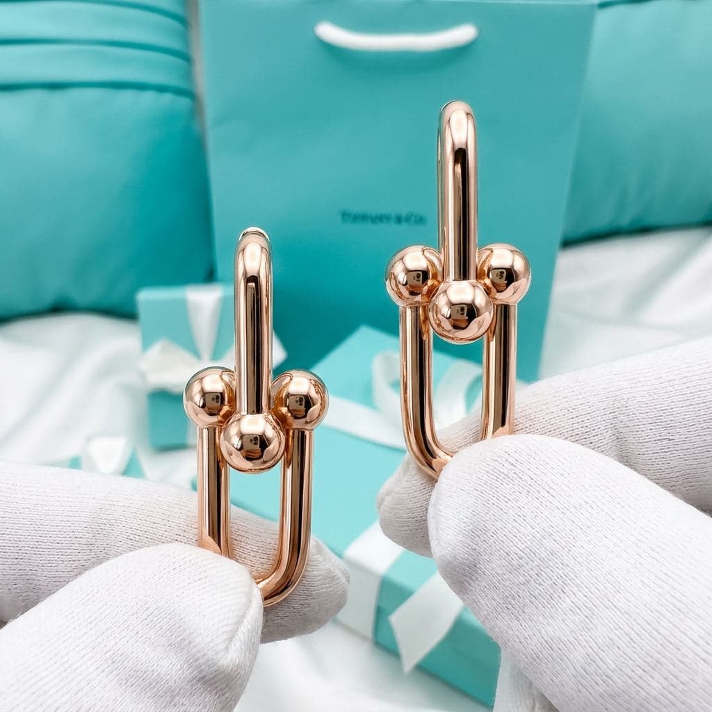 Серьги Tiffany HardWear — крупные звенья, розовое золото — фото 2