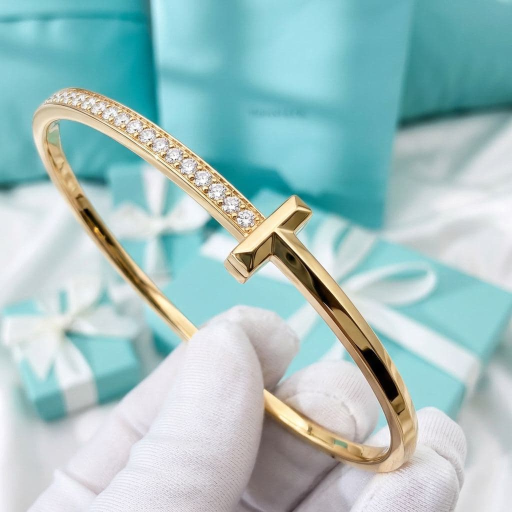 Браслет Tiffany T — T1 Narrow с бриллиантами, розовое золото