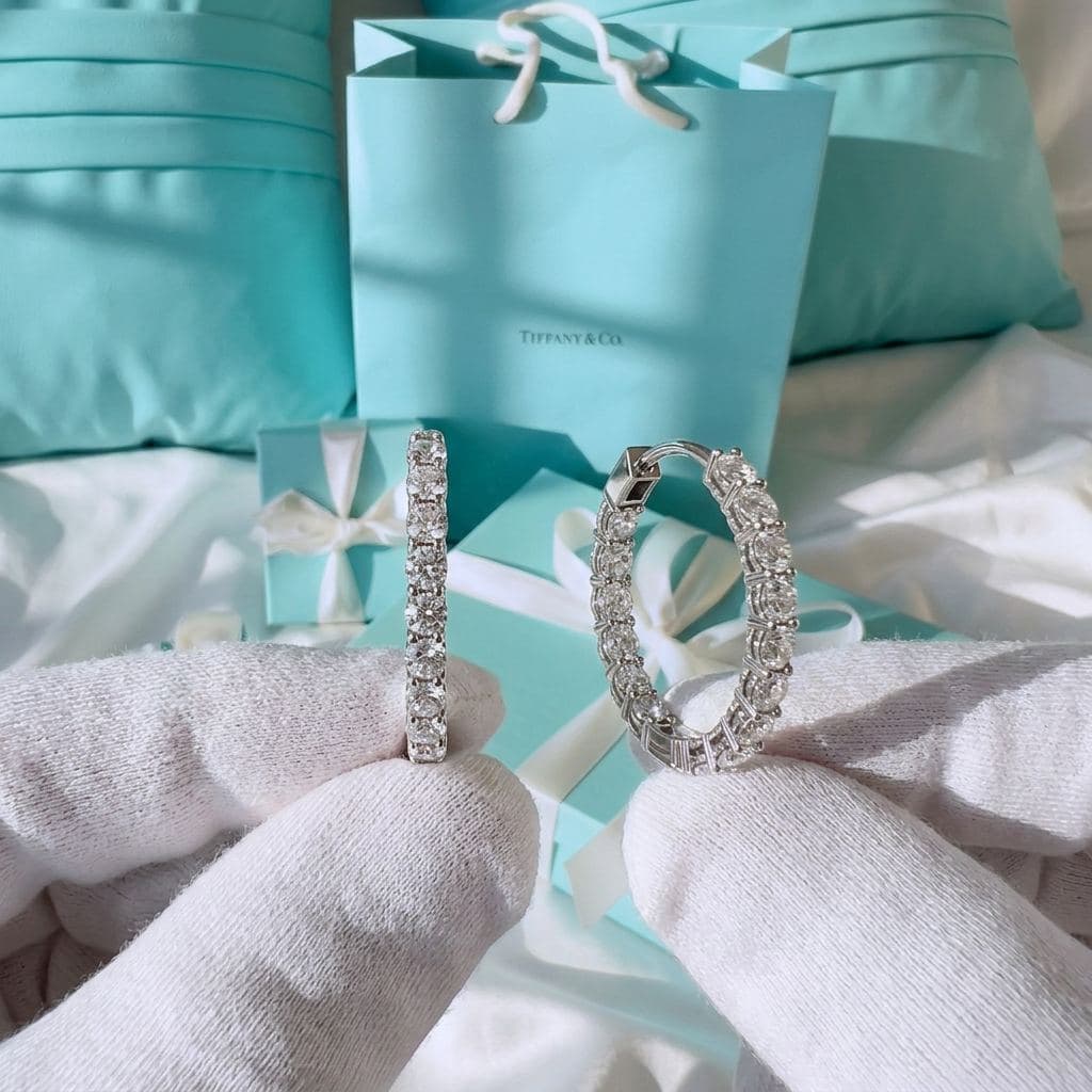 Серьги-кольца Tiffany из платины с бриллиантами, Белое золото