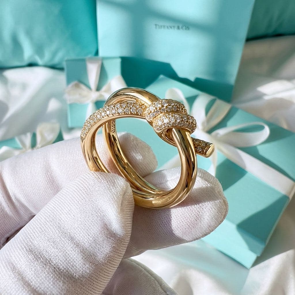 Кольцо Tiffany Knot Double Row с бриллиантами, Розовое золото
