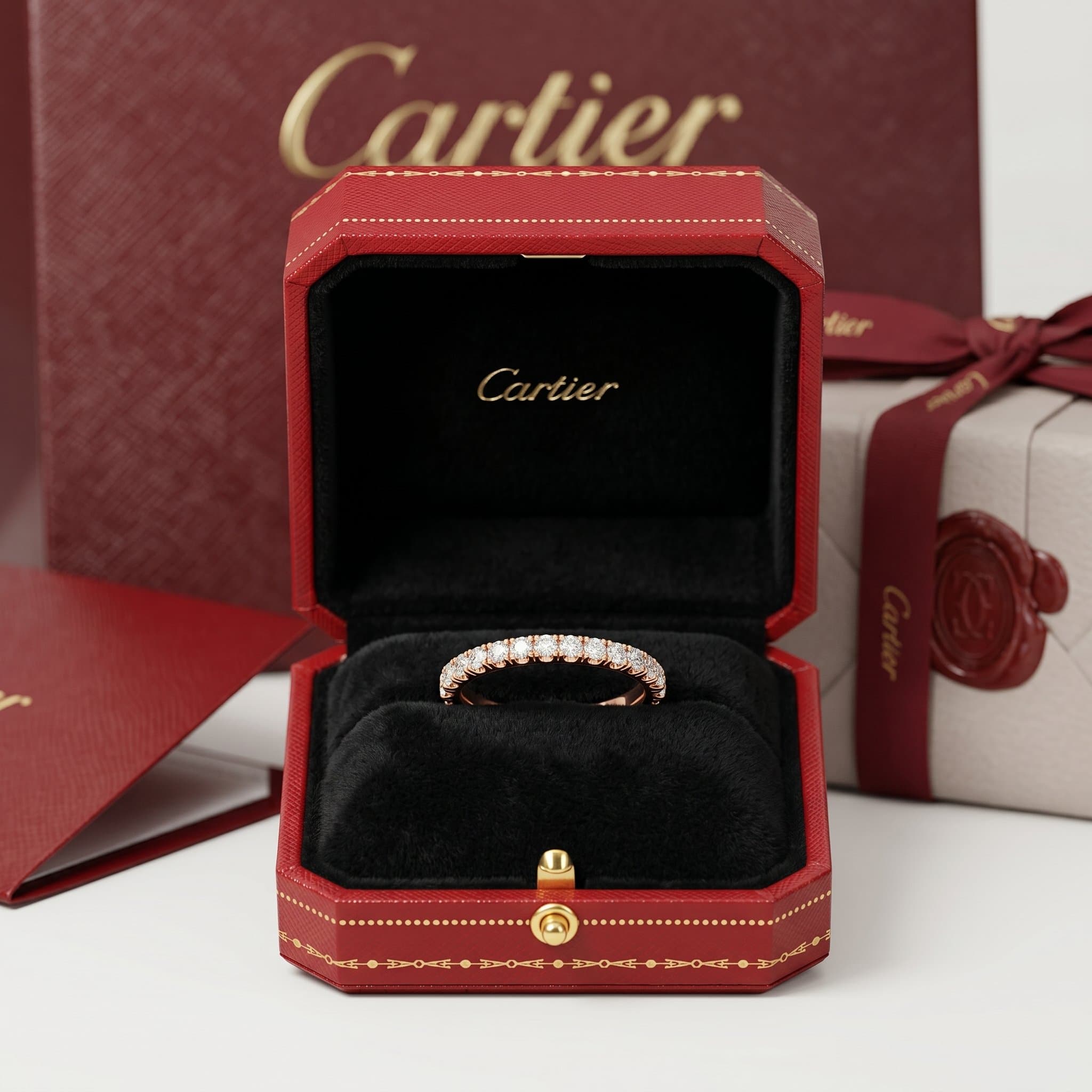 Золотое обручальное кольцо Cartier Étincelle с бриллиантами, ширина 2,6 мм, частичное паве