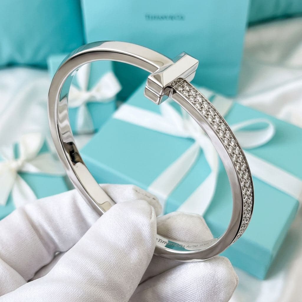 Браслет Tiffany T — T1 Wide с бриллиантами, розовое золото, Розовое золото