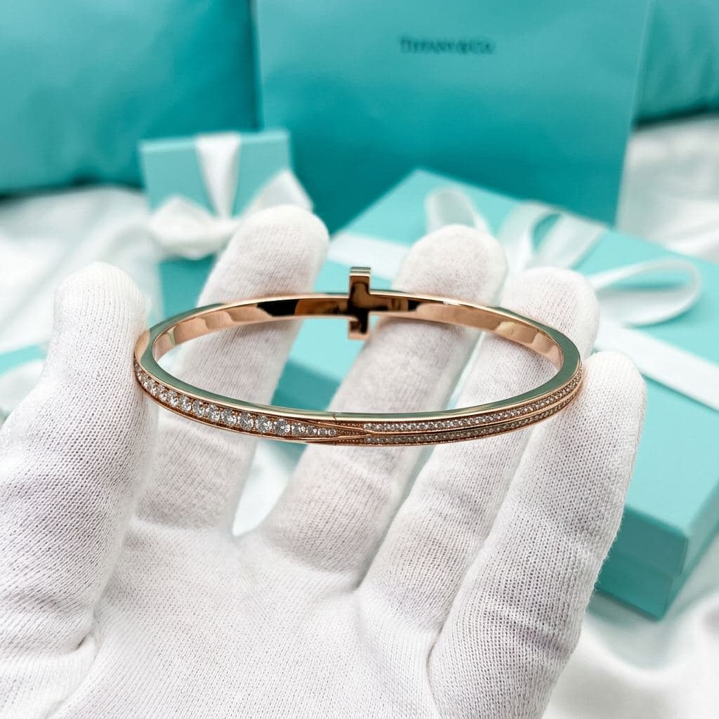 Браслет Tiffany T — T1 Narrow Pavé с бриллиантами, розовое золото — фото 4