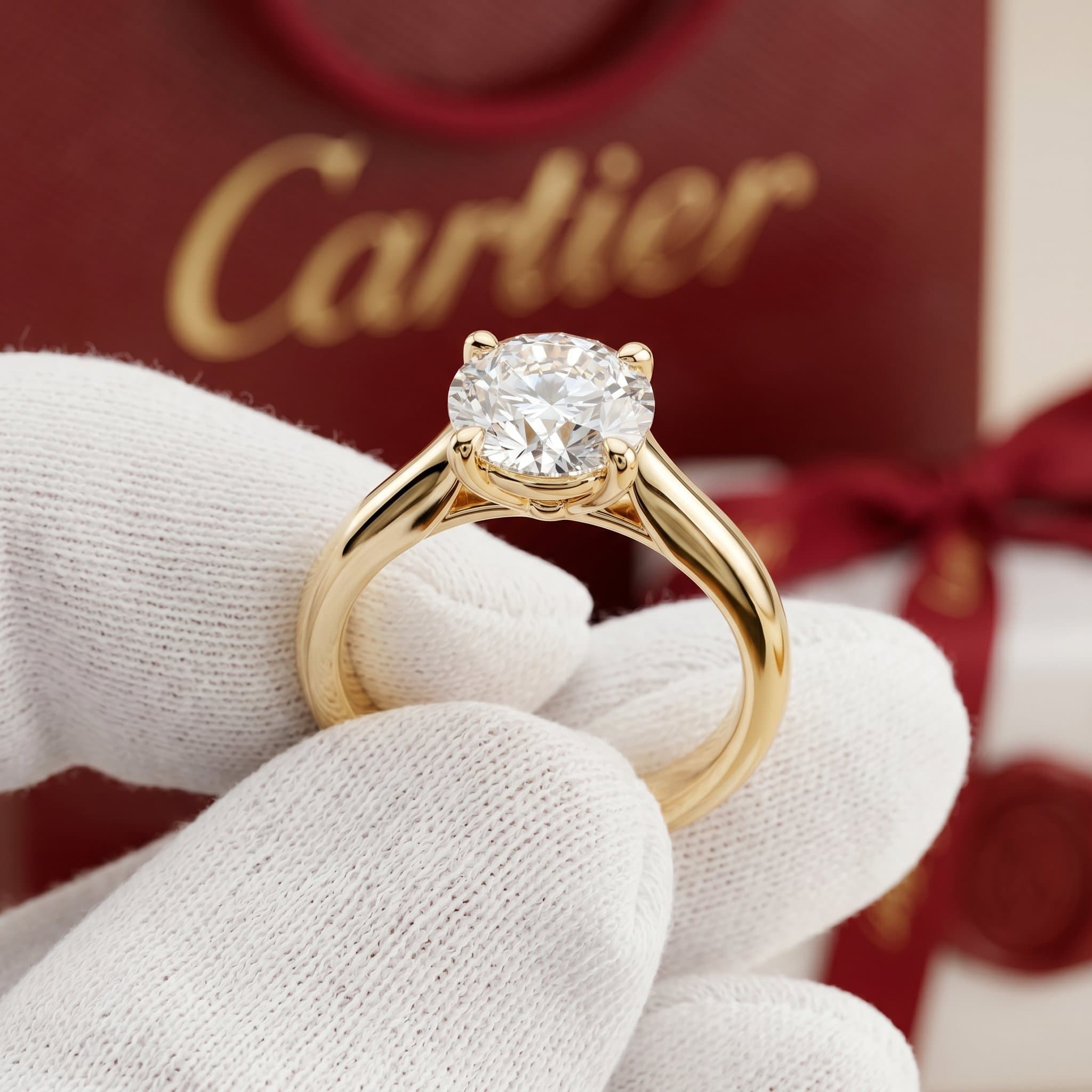 Золотое кольцо-солитер Cartier 1895 с бриллиантами, бриллиант круглой огранки