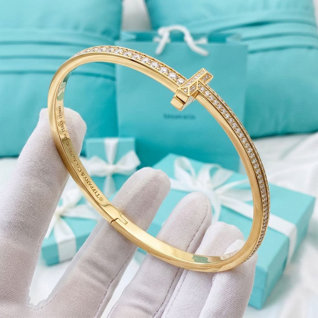 Браслет Tiffany T — T1 Narrow Pavé с бриллиантами, розовое золото