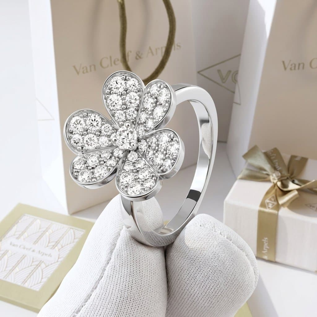 Кольцо Van Cleef & Arpels Flora Frivole с 1 цветком, Белое золото