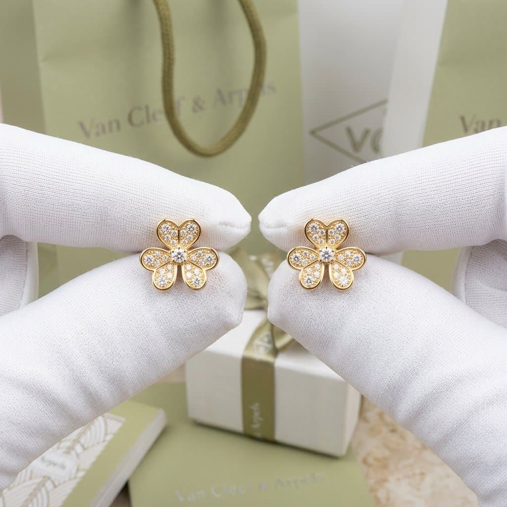 Серьги Van Cleef & Arpels Flora Frivole, мини модель, Жёлтое золото