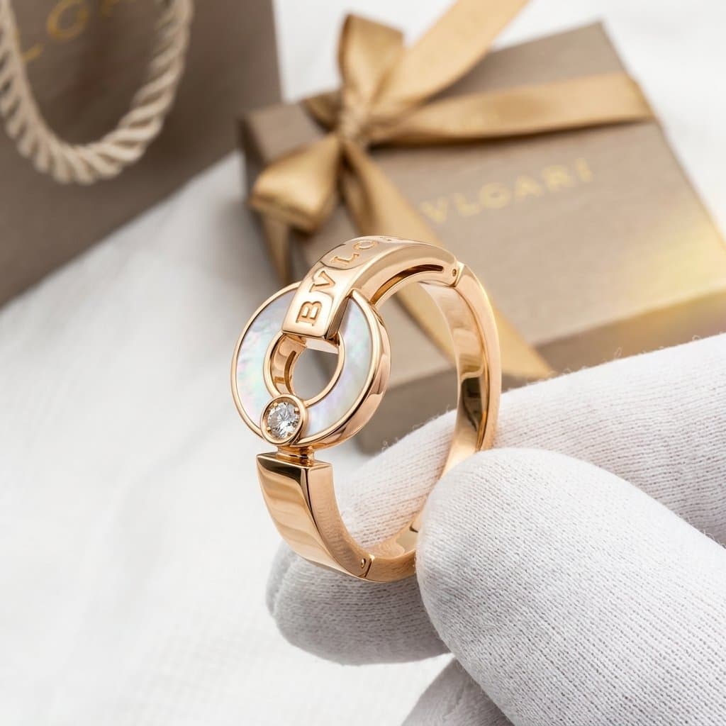 Кольцо BVLGARI BVLGARI с бриллиантом и перламутром