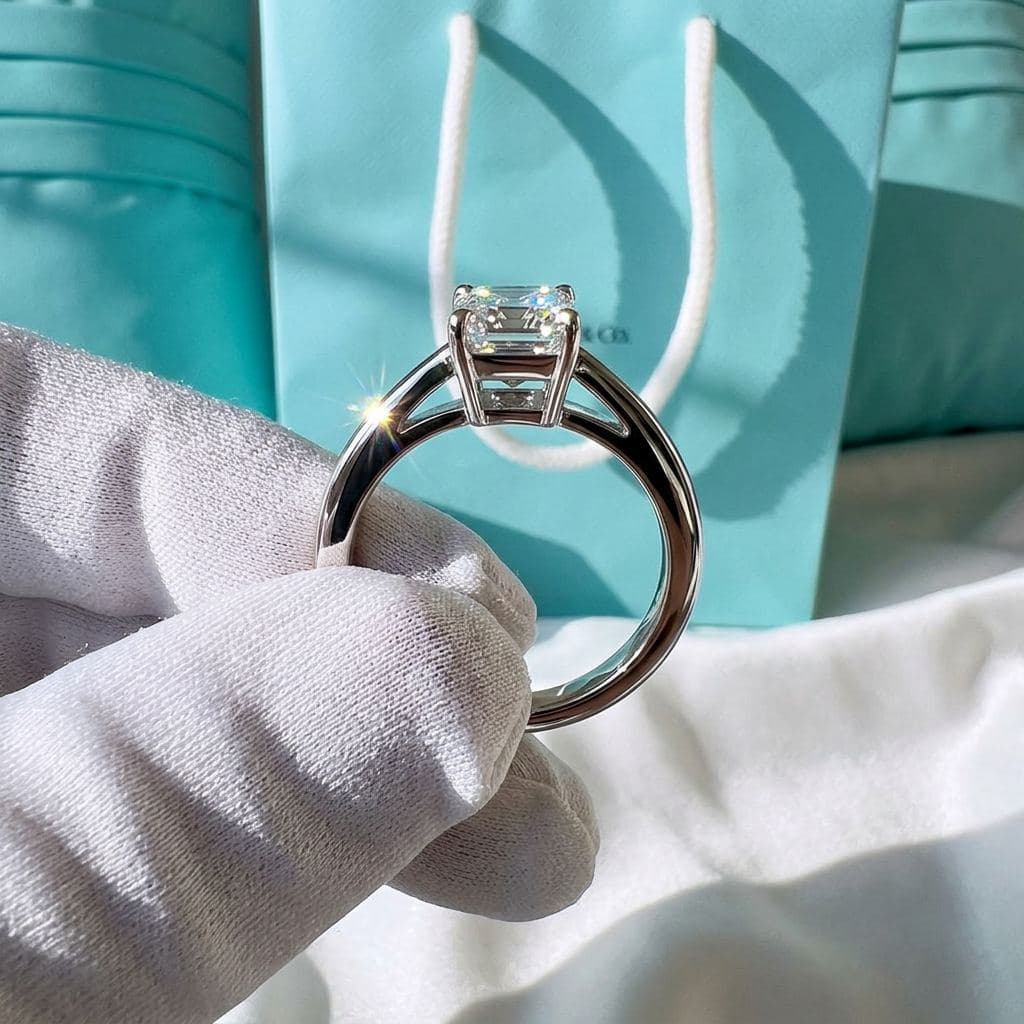 Кольцо Tiffany с бриллиантом огранки «изумруд», Белое золото