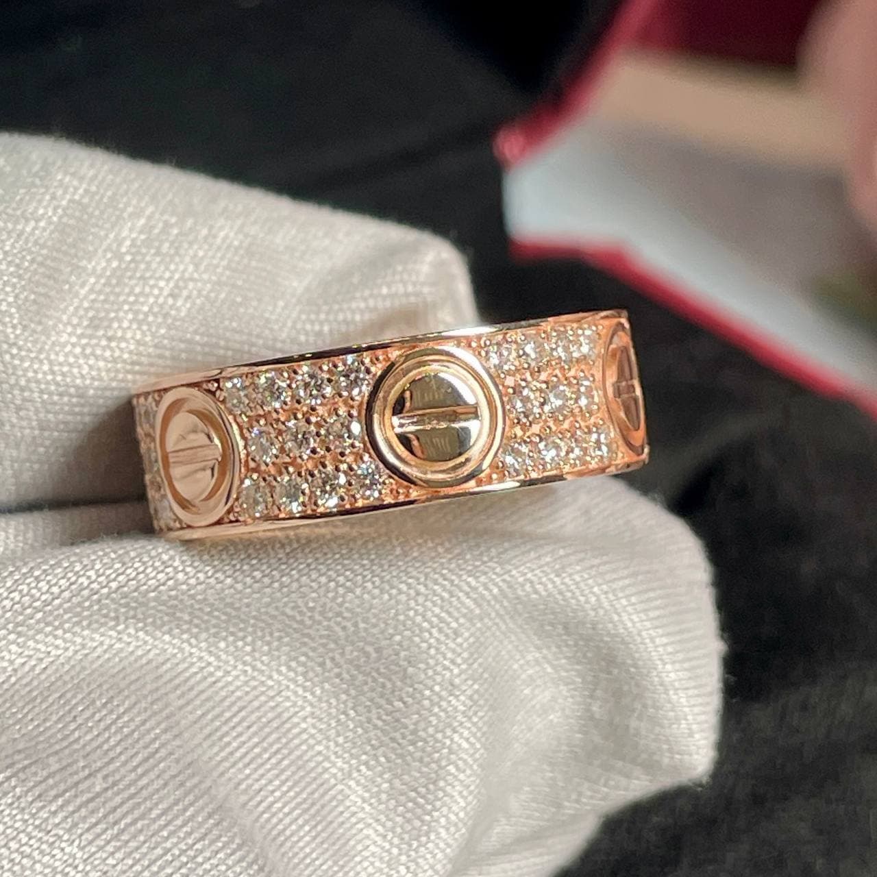 Кольцо Cartier Love широкая модель Pave (розовое золото 585) — фото 4