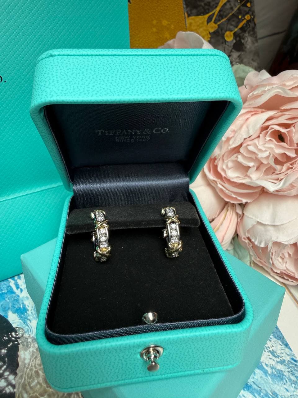 Серьги Tiffany Sexteen Stone c бриллиантами( золото белое 585, желтое 750)