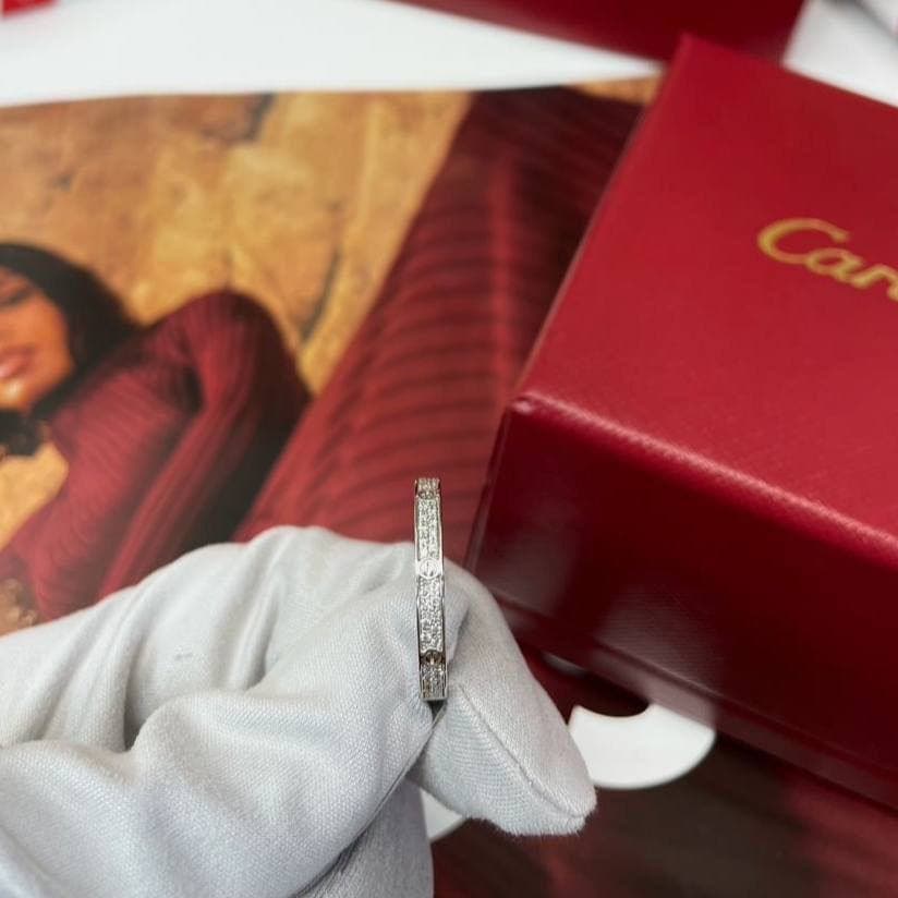 Кольцо Cartier Love Pave тонкая модель (белое золото 585) — фото 5