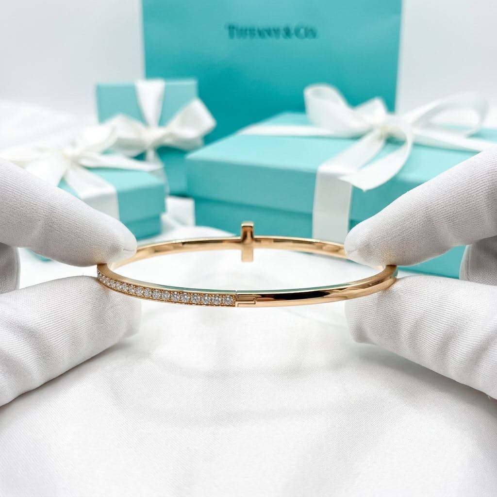 Браслет Tiffany T — T1 Narrow с бриллиантами, розовое золото