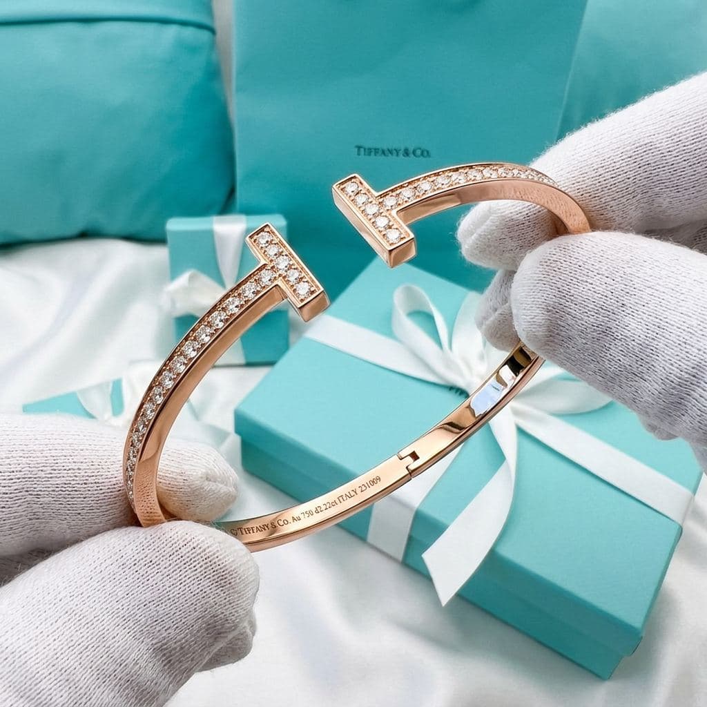 Браслет Tiffany T — T1 Narrow Pavé с бриллиантами, розовое золото — фото 5