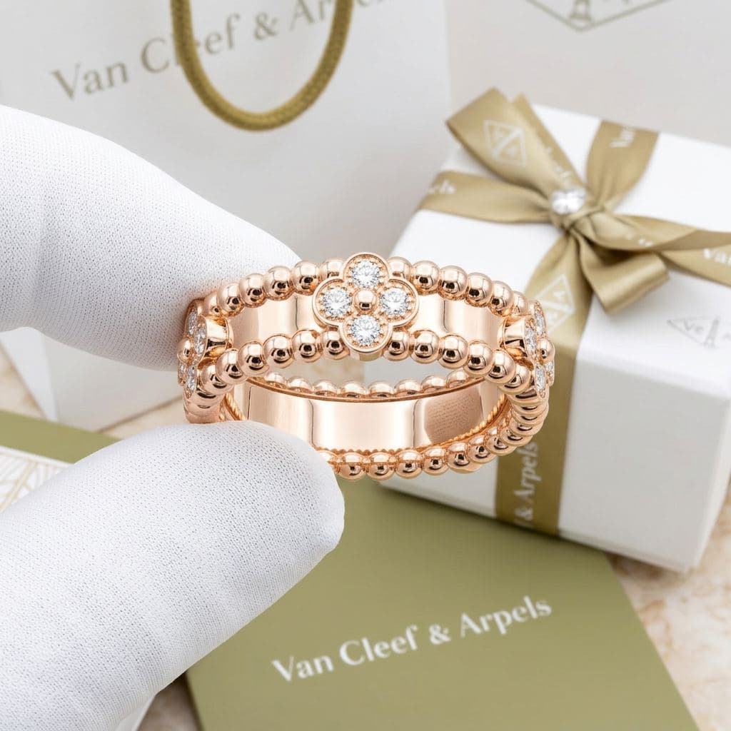 Кольцо Van Cleef & Arpels Perlée sweet clovers, розовое золото, бриллианты — фото 2
