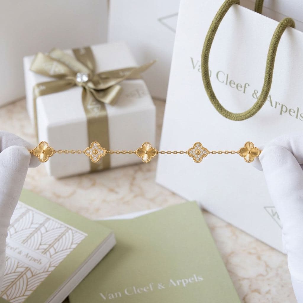 Браслет Van Cleef & Arpels Vintage Alhambra, 5 мотивов, Жёлтое золото