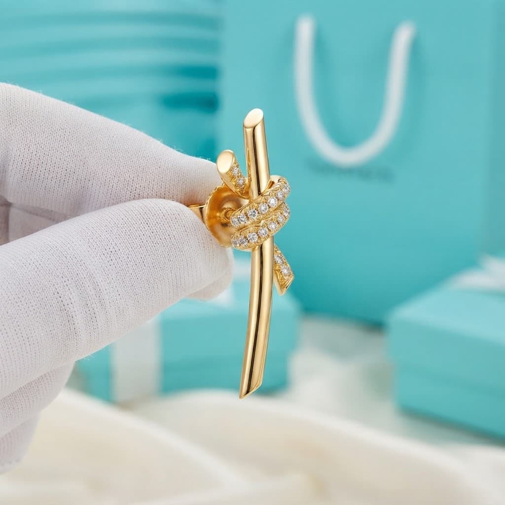 Tiffany Knot серьги в желтом золоте с бриллиантами, Жёлтое золото