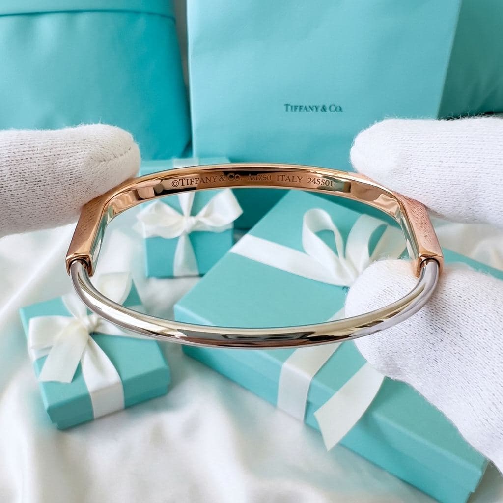 Браслет Tiffany Lock узкий в розовом и белом золоте, Белое и жёлтое золото