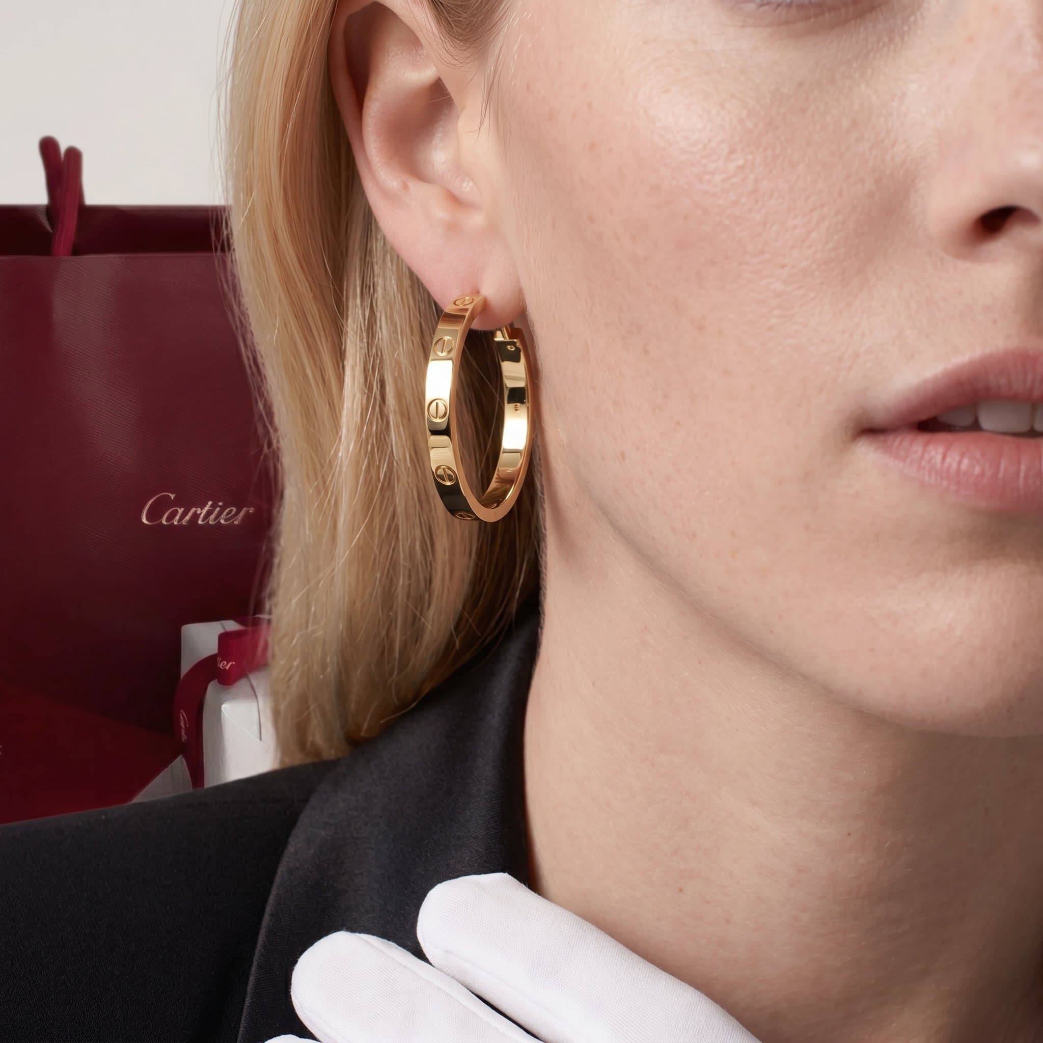 Золотые серьги-кольца Cartier Love, крупная модель, Жёлтое золото