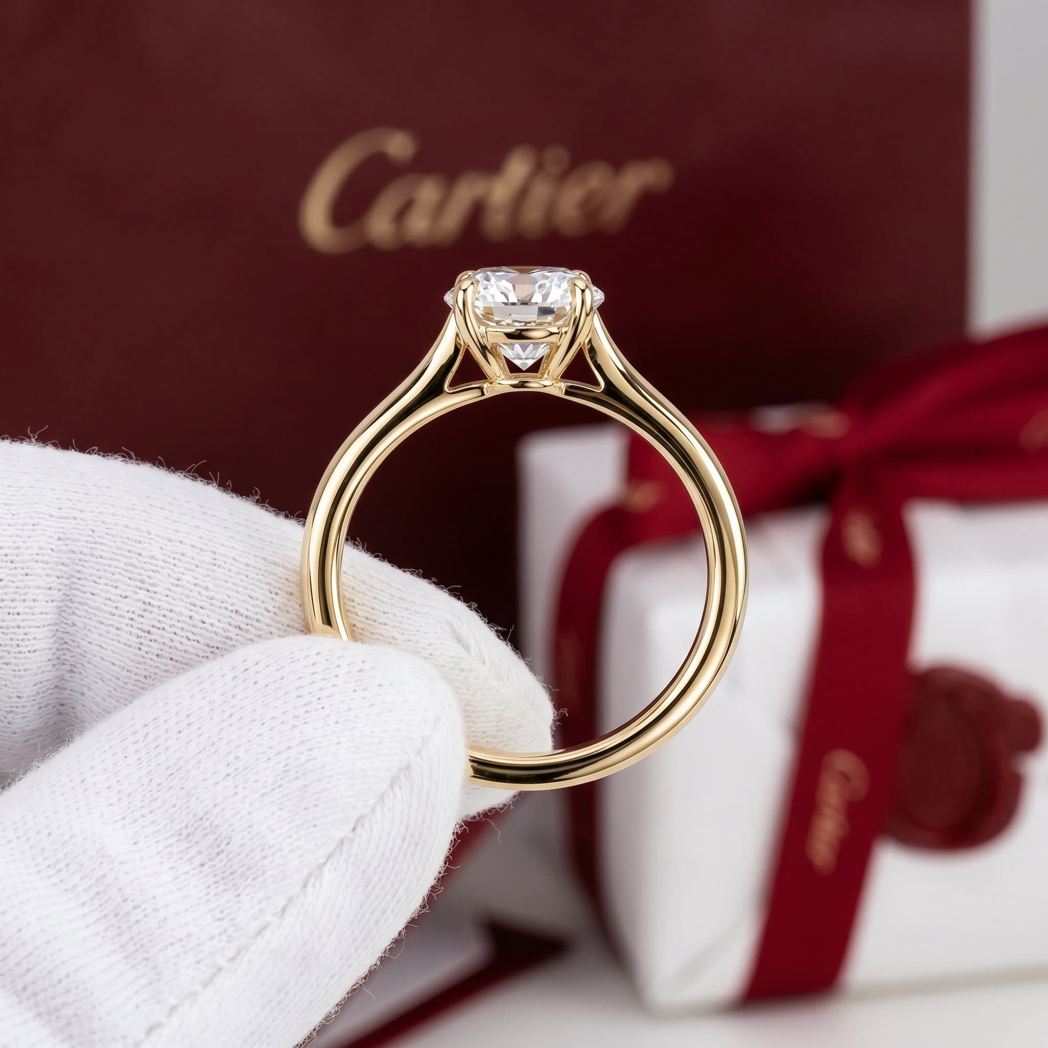 Золотое кольцо-солитер Cartier 1895 с бриллиантами, бриллиант круглой огранки