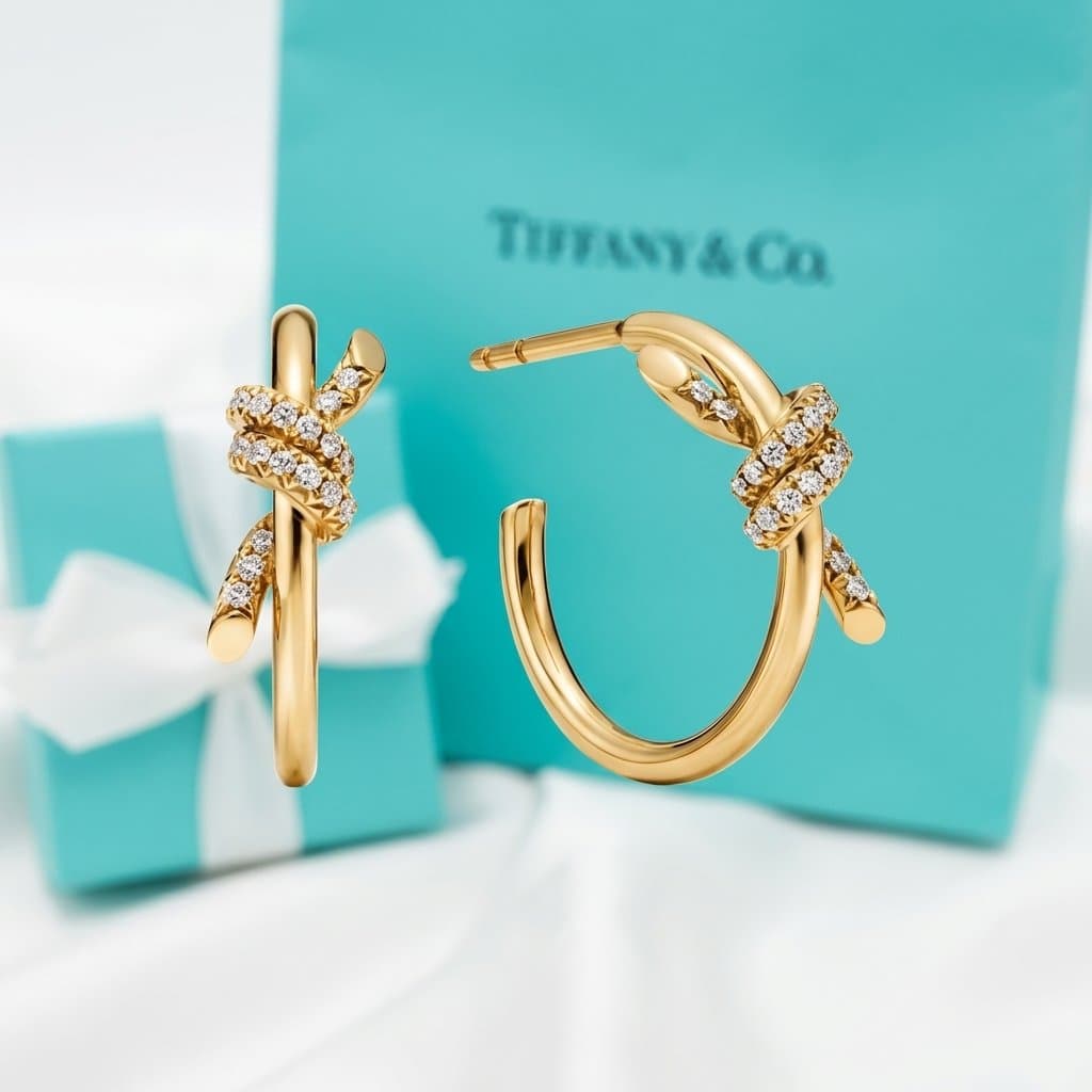 Серьги-кольца Tiffany Knot из розового золота с бриллиантами, Розовое золото