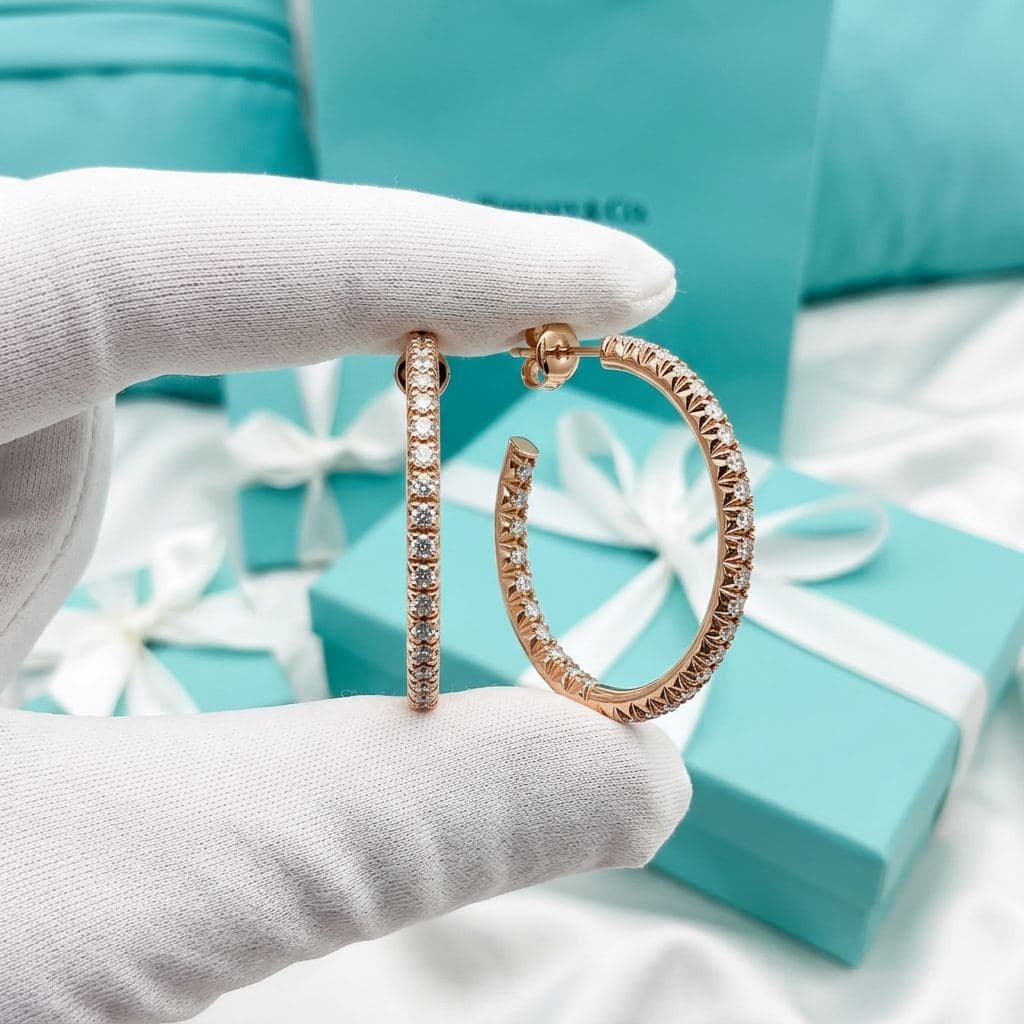 Tiffany Metro — серьги-кольца с бриллиантами, средние