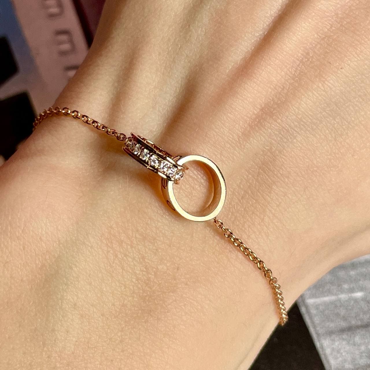 Браслет цепочка Cartier Love с бриллиантами 0,22 ct (розовое золото 750) — фото 4
