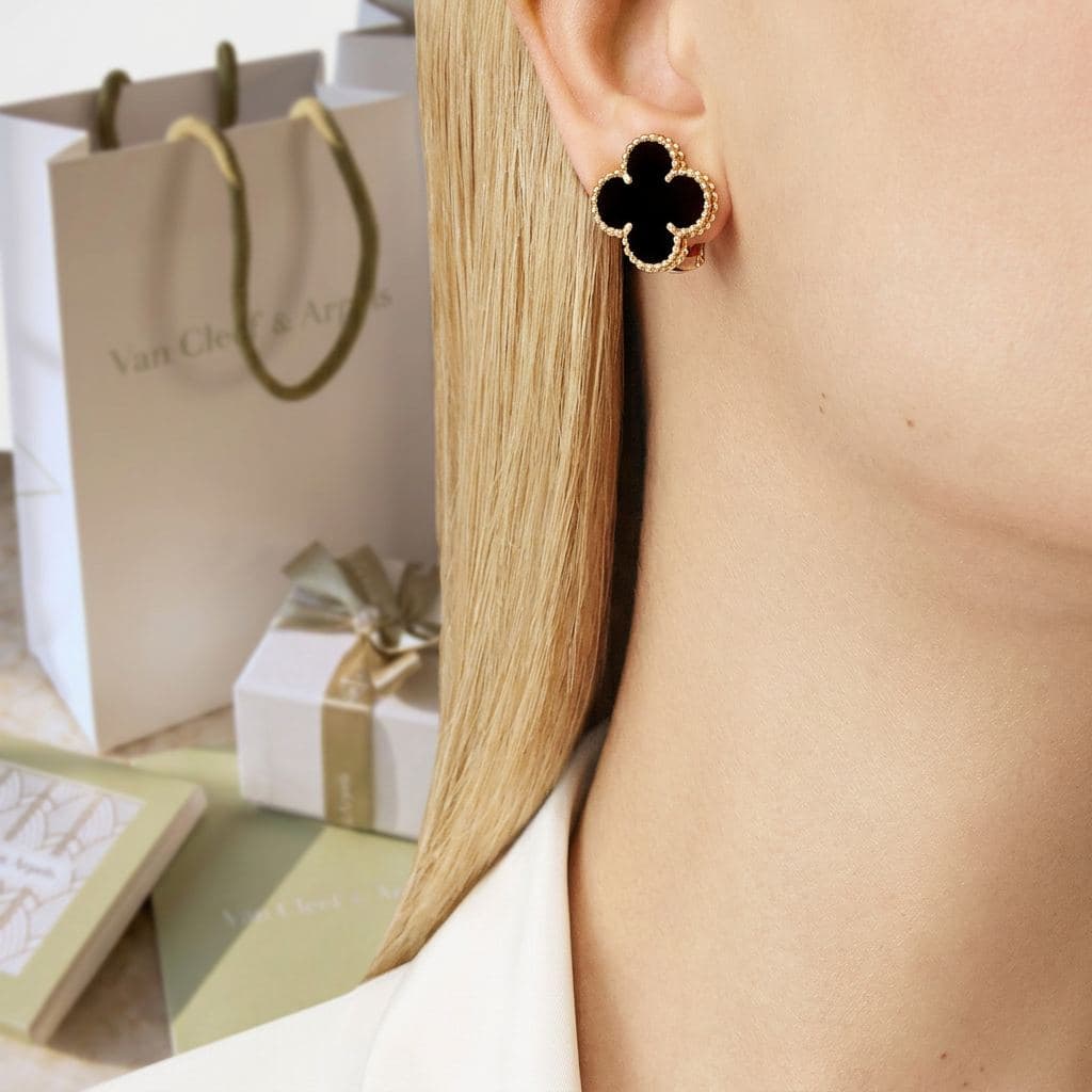 Серьги Van Cleef & Arpels Magic Alhambra, желтое золото, оникс — фото 2
