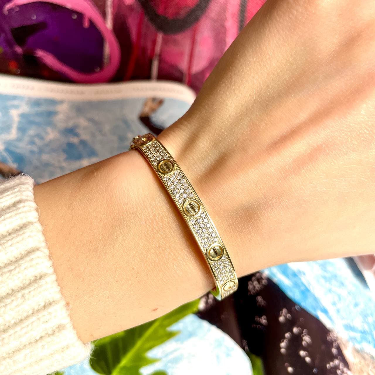Браслет Cartier Love широкая модель Pave 2,37 ct (желтое золото 585) — фото 3