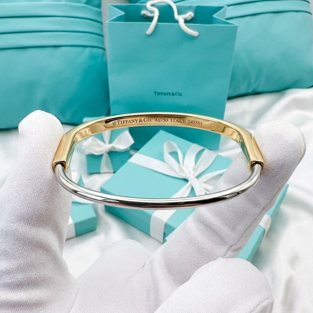 Браслет Tiffany Lock узкий из желтого и белого золота, Белое и жёлтое золото