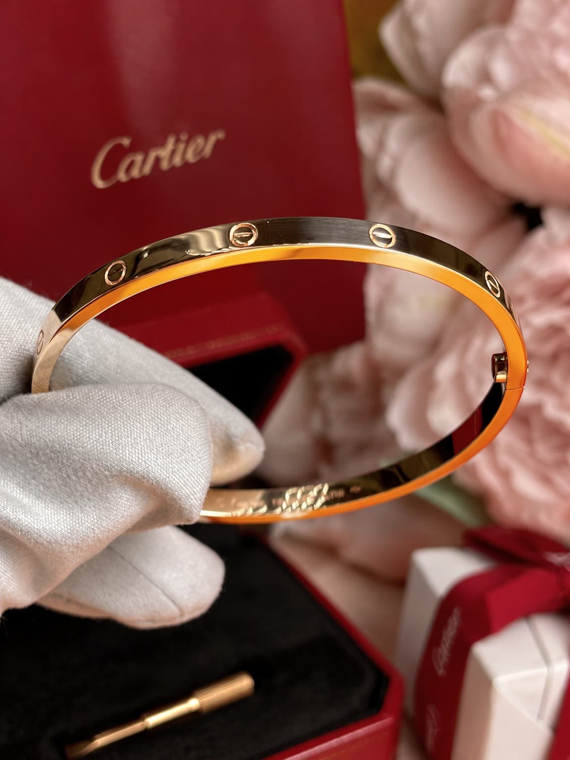 Браслет Cartier Love узкая модель, Розовое золото