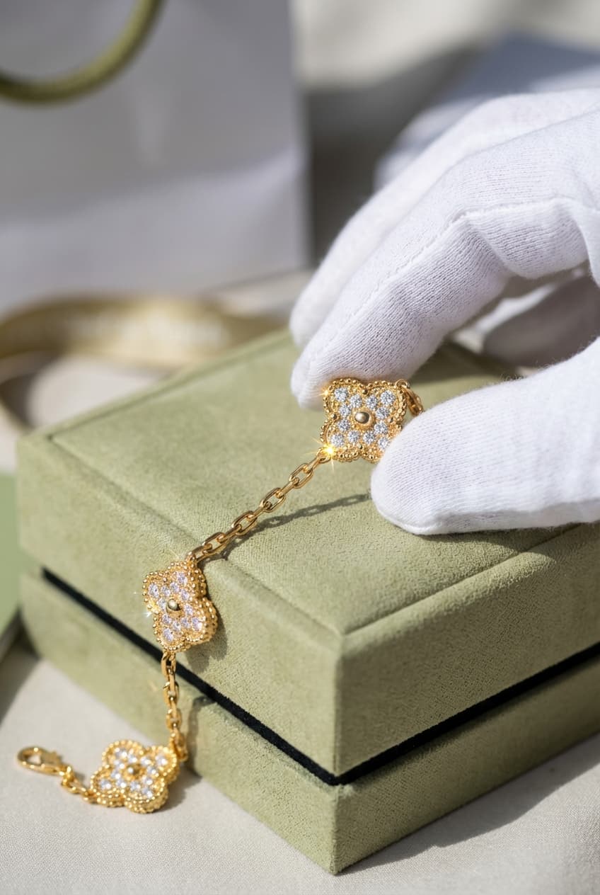 Золотой браслет с бриллиантами Van Cleef Vintage Alhambra
