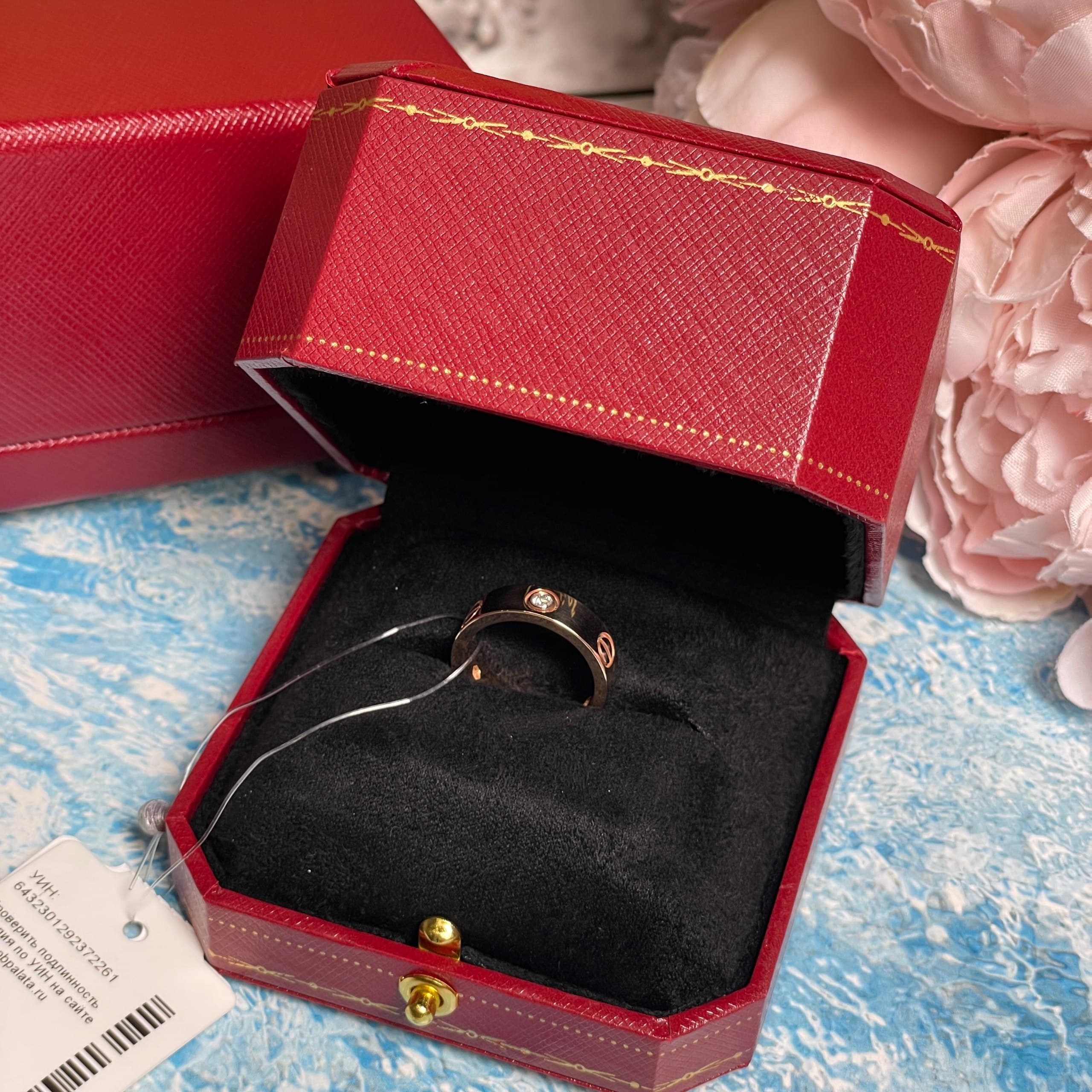Кольцо Cartier Love уменьшенная модель с 3 бриллиантами (розовое золото 585) — фото 3