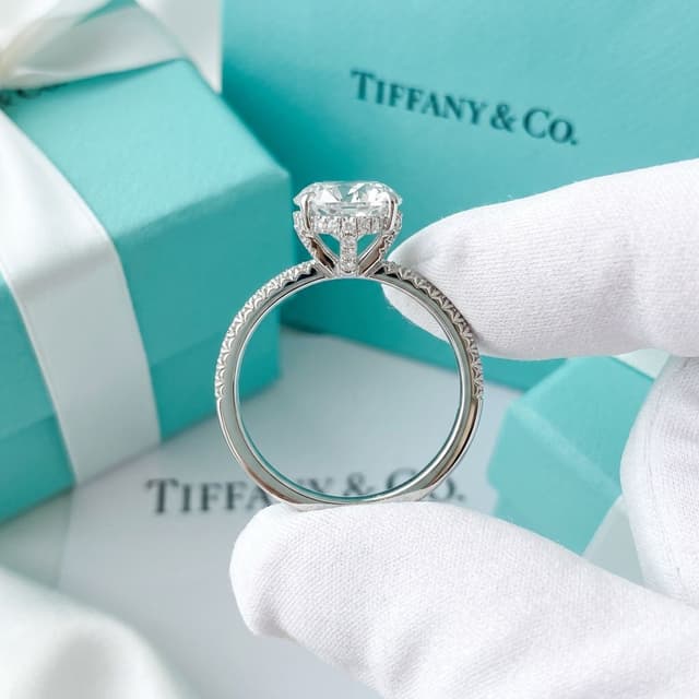 Tiffany & Co. Кольцо Tiffany True с круглым бриллиантом и платиновой дорожкой из бриллиантов