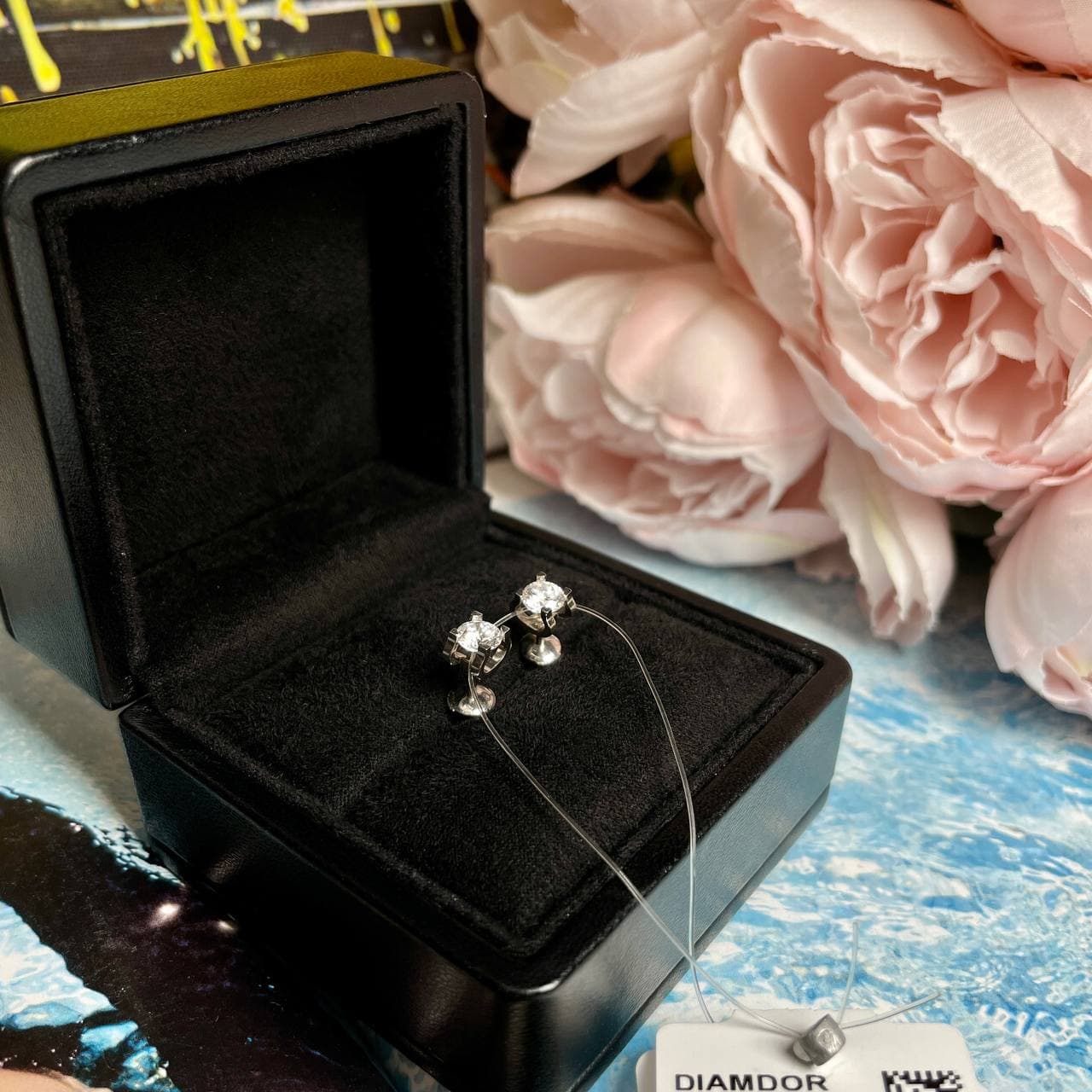 Серьги Cartier пусеты (LAB) (белое золото 585)