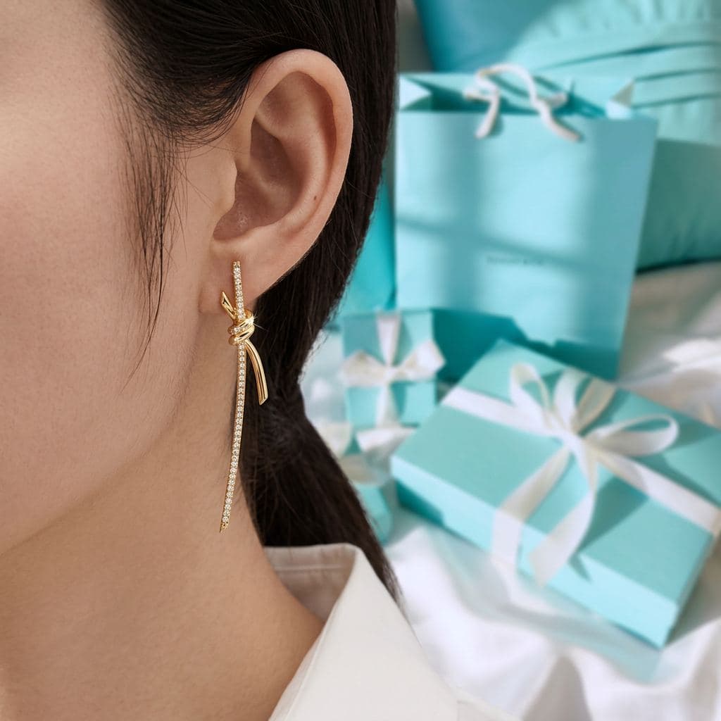 Tiffany Knot — серьги-подвески из розового золота с бриллиантами — фото 4