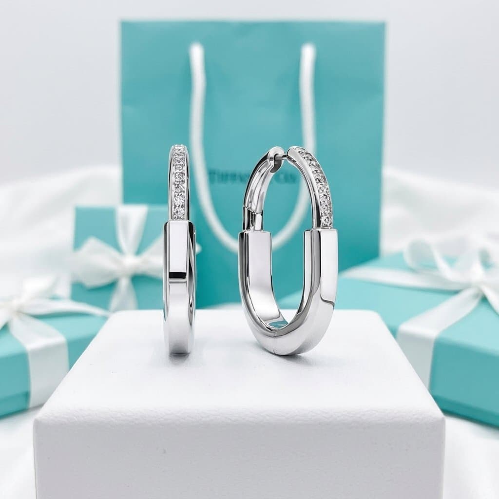 Серьги Tiffany Lock в розовом золоте с бриллиантами, средние, Розовое золото