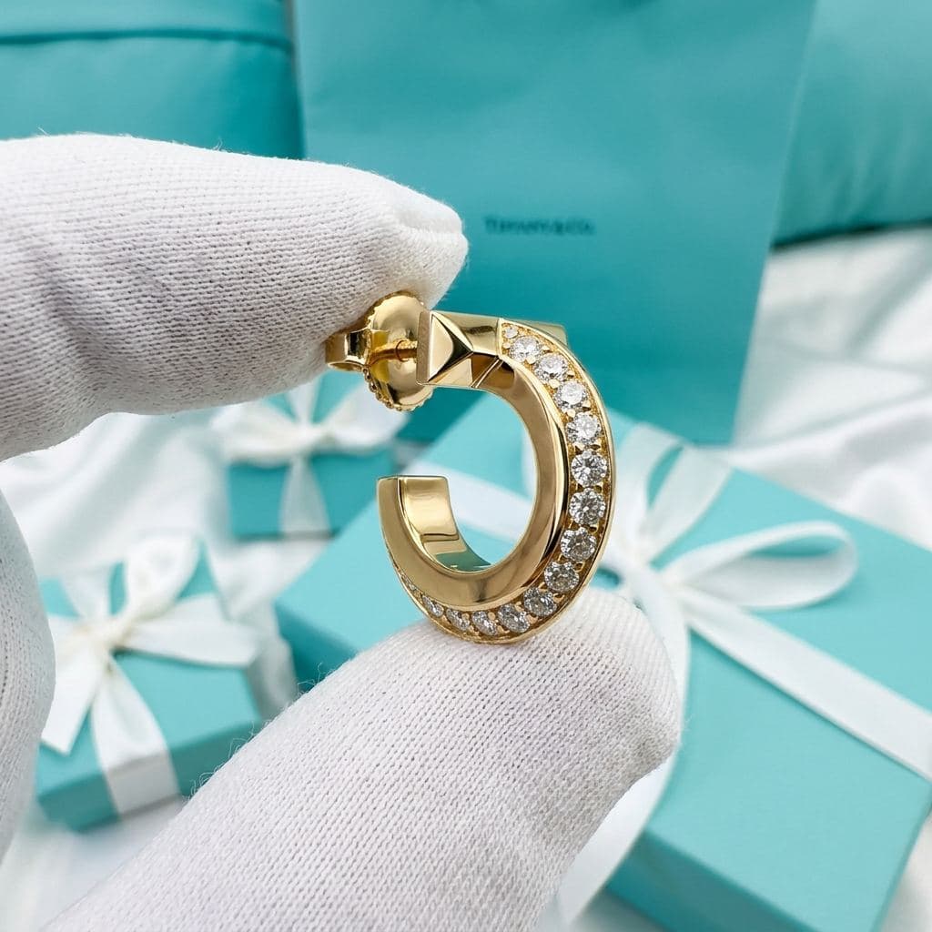 Серьги-кольца Tiffany T1 из розового золота с бриллиантами, Розовое золото