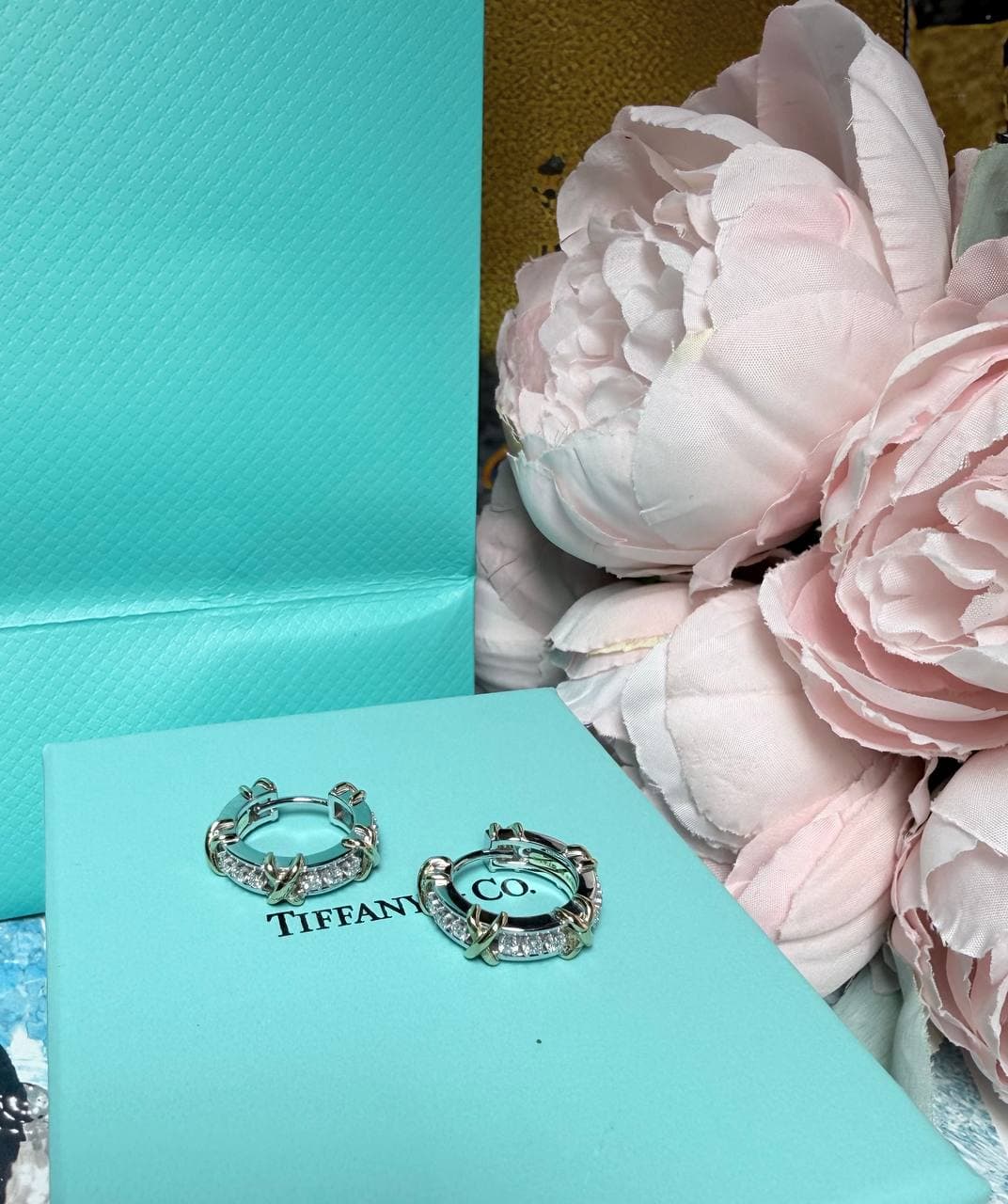 Серьги Tiffany Sexteen Stone c бриллиантами( золото белое 585, желтое 750)
