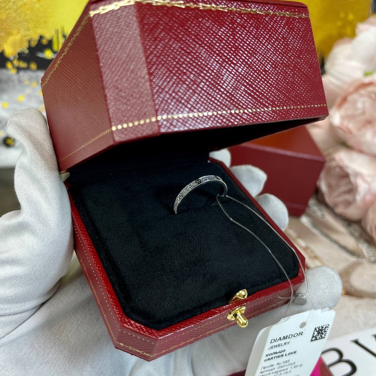 Cartier Кольцо Cartier Love Pave тонкая модель (белое золото 585)