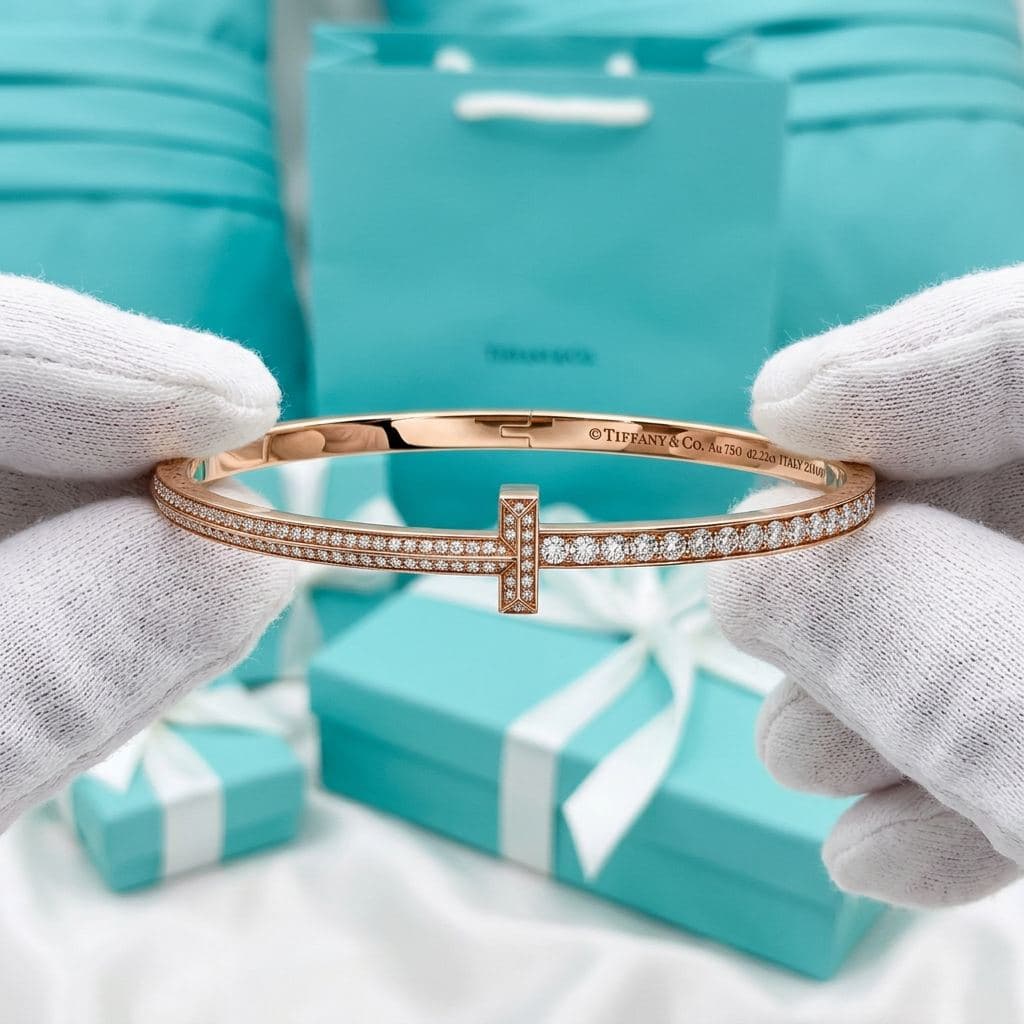 Браслет Tiffany T — T1 Narrow Pavé с бриллиантами, розовое золото — фото 3